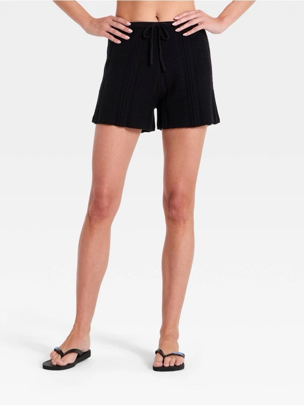 a new day Black cable Knit Drawstring Bermuda Shorts b157s